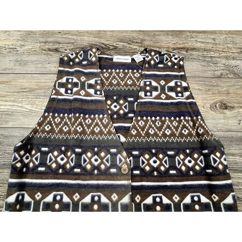 Vtg Lauren Brooke Leisure Wear Fleece Vest Women's M‎ Southwestern Aztec Print
